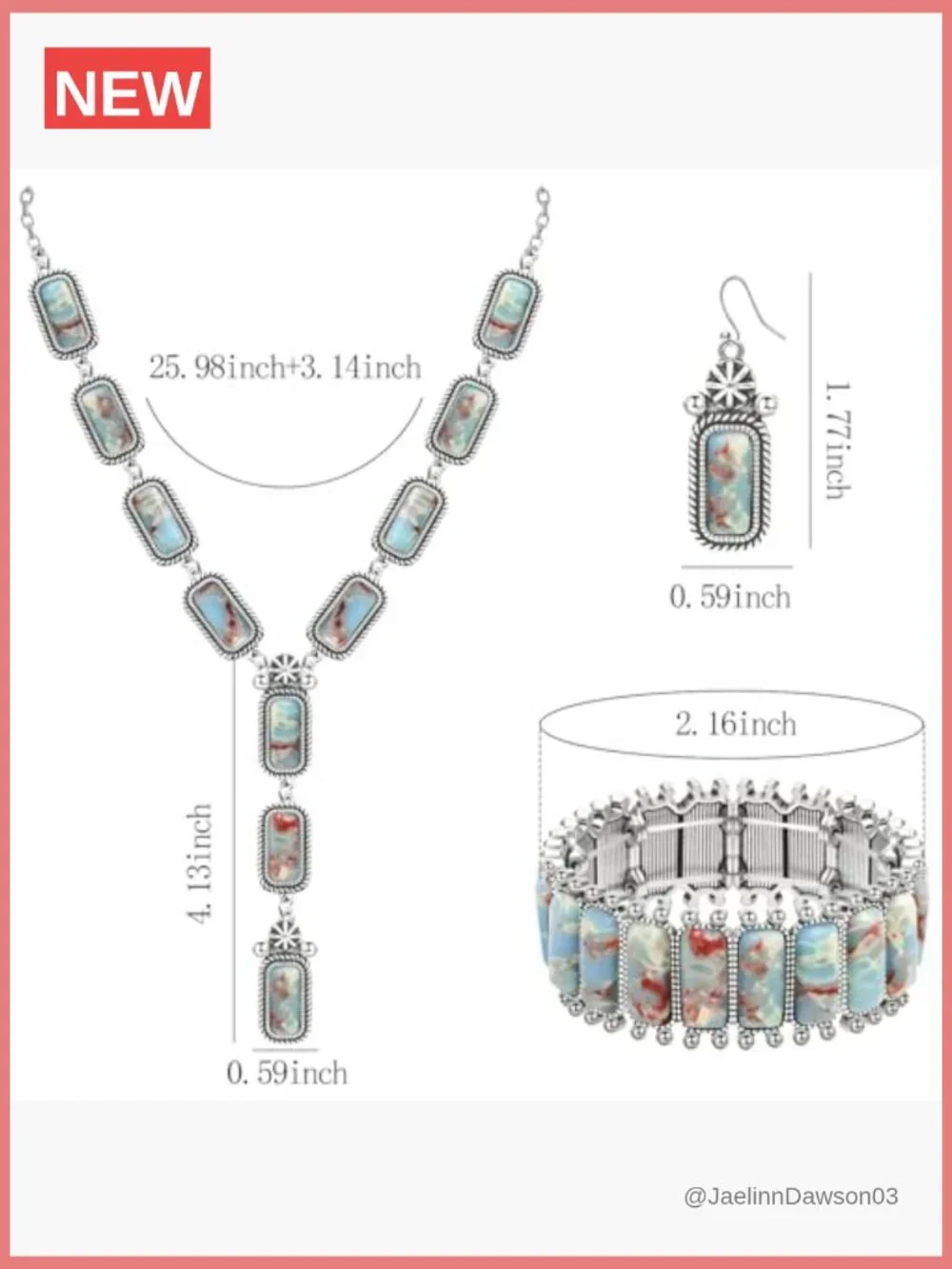 4 Piece Bohemian Turquoise Jewelry Set - Necklace Bracelet Earrings